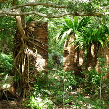 トロッコレールの煉瓦支柱