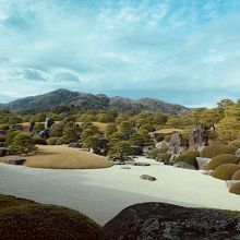 ガラス越しの日本庭園