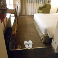 客室は入口でスリッパに履き替えるシステム。ダブルベッド。