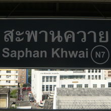 ＢＴＳのサパーンクワイ駅の標識です。モーチット駅の南の駅です