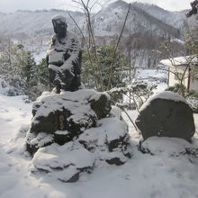 雪が積もった芭蕉さんの様子