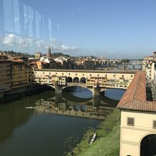 湖面が鏡のようで穏やかなアルノ川・ウフィツィ美術館より