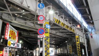 線路とJR神田駅のホームをしっかり支えている架道橋(ガード)です