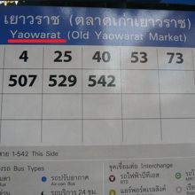 市内のバス停の標識です。ヤオワラート通りの表示が見られます。