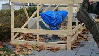 ブルーシートに覆われる。