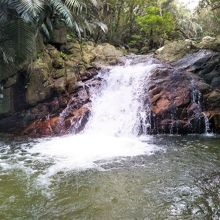 ロープで滝壺へジャンプ！