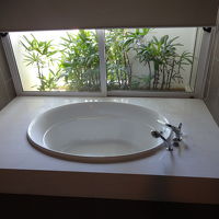 円形のバスタブが豪華だけど大きさが伝わらないかな