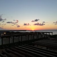 プールサイドから撮影。日の出