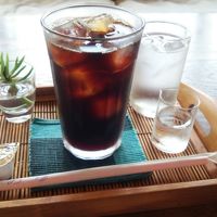 別棟のカフェでのアイスコーヒー。植物がカワイイ