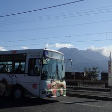 桜島をバックにした「せごどん号」