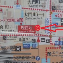大宮駅東口のスズラン通りの地図です。焼鳥日高の店舗があります