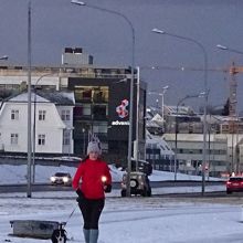 建物の前の道は沢山の人がジョッギングや散歩する道になっていま