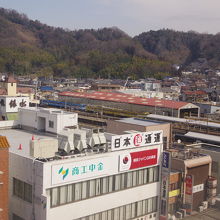 窓からの眺望　佐和山と彦根駅　近江鉄道もよく見えます