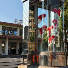 金魚ちょうちんが揺れる駅前ロータリー