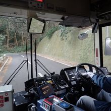 真鶴岬の森林部分を走るバス