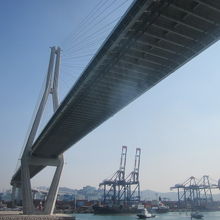 直下から望む釜山港大橋の様子