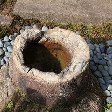 ヤシの化石であることが判明した手水鉢