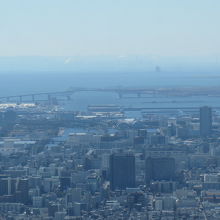 「東京ゲートブリッジと奥に見えるのは、風の塔」