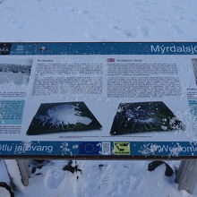 ミールダルスヨークトル氷河の案内看板です