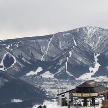 向かいに見えるのが野沢温泉スキー場
