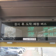 博物館前バス停では、バス接近電光掲示があって便利でした