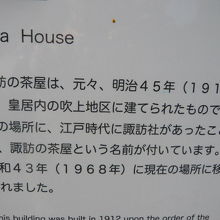 諏訪の茶屋の名称や建築時期等についての由緒が記されています。