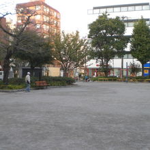 柳田公園の中を散歩したり、ベンチで休んでいる人が見えます。