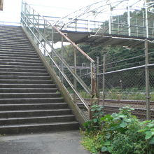 跨線人道橋のＪＲ駅側の階段です。王子駅に繋がっています。