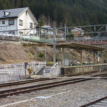ホームへは構内踏切で移動