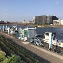 鶴見川の堤防と船着場