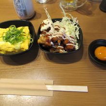 出し巻き風たまご、おつまみから揚げ(照りマヨ)