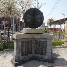 川崎大師駅前にある京急発祥の地の記念碑