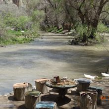 小川のほとりでランチも出来ます。