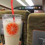 列車旅のおともに、美味しいフルーツジュースを買いました!