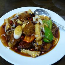 まぐろほほ肉の甘酢炒め