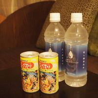 冷蔵庫にペットボトルと、りんごジュースが