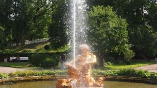,ぺテルコフ夏の宮殿の下の公園にあるいフランスの噴水と対になった美しい公園