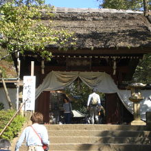 深大寺の山門の様子です。深大寺を訪れる参拝客が多いです。