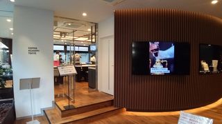 正面のショーウインドウには本物のコーヒーの木があって見逃せません。