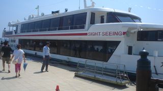 楽しい遊覧船、かもめと一緒に