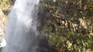 龍王峡の虹見の滝、滝の所で虹が見えました