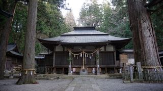 本殿の屋根の形が裳階みたいで独特