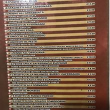 パスタ、リゾットのメニュー