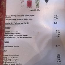 グラスワインのメニュー