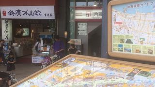 通りの左右に店が立ち並ぶ