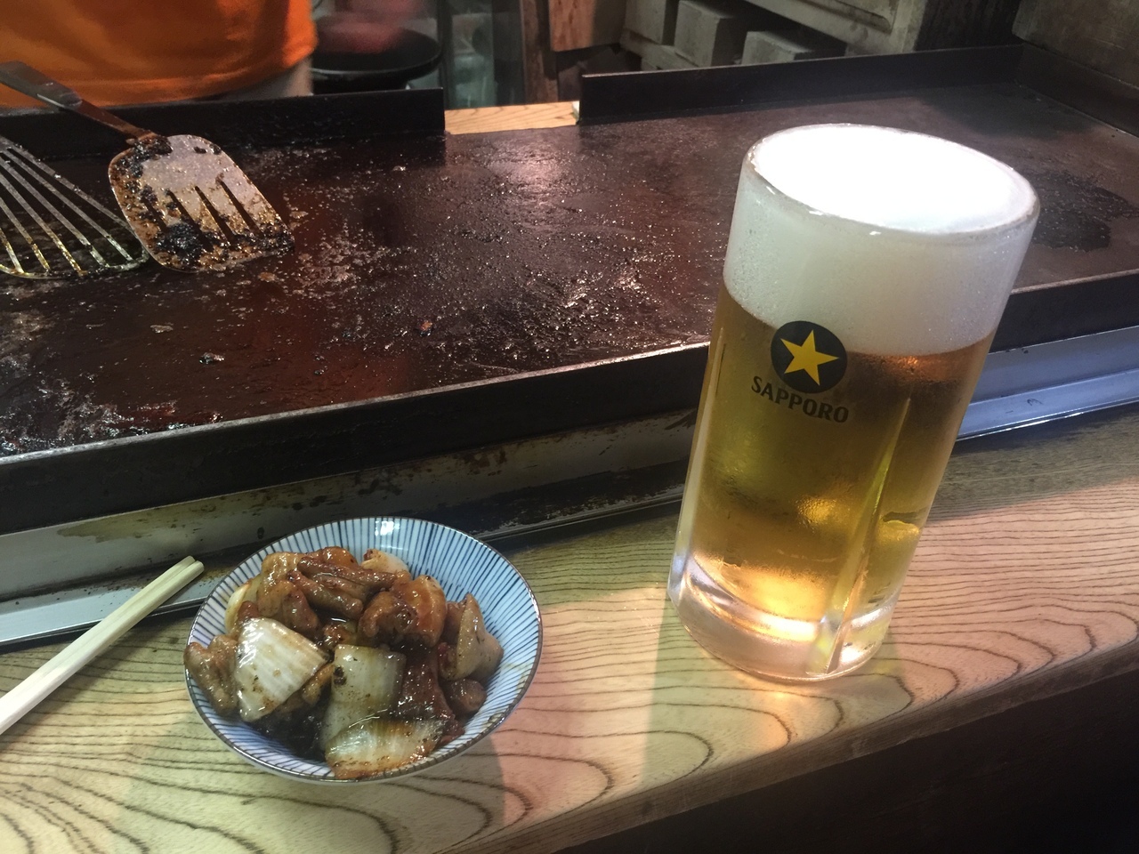 もつ焼きと焼鳥を生ビール大で！