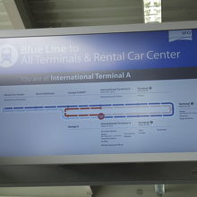 レンタカーセンター行のシャトル電車の案内