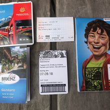 バスチケット、入場券、地図、スイス1/2カード