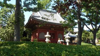 殺風景な境内で、緑が濃い一角なので、ほっとする場所の小さな堂宇。