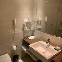 洗面所です。清潔です。バスタブは無くシャワーブースのみです。